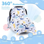 THE KENKYO Car Seat Covers for Babies, Baby Car Seat Cover for Girls Boys, Kick-Proof Newborn Carrier Canopy with Breathable Mesh Peep Window, Windproof Stroller Cover for All Seasons