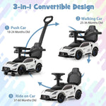 Costzon Push Car for Toddlers, 3 in 1 Licensed Maserati Stroller Sliding Walking Car with Handle, Guardrail, Under Seat Storage, Horn & Music, Foot to Floor Kids Ride On Toys for Boys Girls (White)