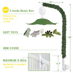 PIIKAGO Dinosaur Crib Mobile – Grey and Green Dino Baby Crib Mobile with 3-Mode Music Box, Jurassic Dreams Baby Mobile for Boys & Girls, Nursery Mobiles, Fits Standard Cribs