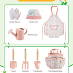 Grenebo Kids Gardening Set Toys, Quality Garden Tool Kit for Kids and Toddlers, Includes Two Shovels, Garden hat,Rake, Apron,Gloves, Watering Can, and Tool Bag (Pink)