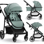 INFANS 2 in 1 Baby Stroller, High Landscape Infant Stroller & Reversible Bassinet Pram, Foldable Pushchair with Adjustable Canopy, Cup Holder, Storage Basket, Suspension Wheels (Green)