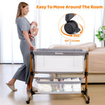 Ezebaby 3-in-1 Baby Bassinet, Rocking Baby Bassinets Bedside Sleeper, Adjustable Portable Crib for Newborn Infant with Wheels Storage Basket and Mesh Sides