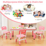 Costzon Kids Table and 4 Chair Set, Height Adjustable Toddler Desk and Chairs with Graffiti Desktop, Non-Slip Legs, Children Art Study Multi-Activity Table Set for Home, Daycare, School (Pink)