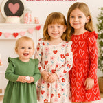 PATPAT 3-Pack Flutter Sleeve Dresses for Girls – Toddler Green Heart Outfit Set for Preschool & Family Days, Green Heart, 4-5T