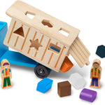 Melissa & Doug Shape-Sorting Wooden Dump Truck Toy with 9 Colorful Shapes and 2 Play Figures Wooden Vehicle Toys, Shape Sorter Toys for Toddlers Ages 2+