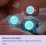 MAM Perfect Night Baby Pacifier, Patented Nipple, Glows in The Dark, 2 Pack, 0-6 Months, Girl, Designs May Vary