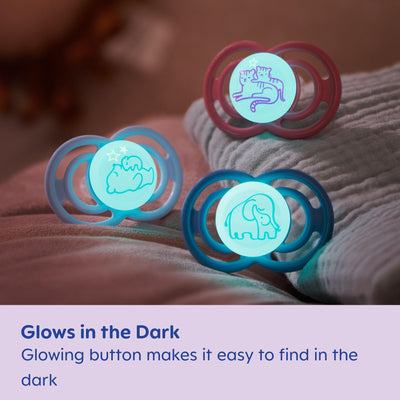 MAM Perfect Night Baby Pacifier, Patented Nipple, Glows in The Dark, 2 Pack, 16+ Months, Pink