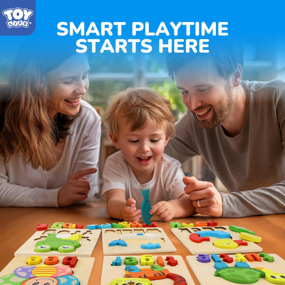 TOY Life Toddler Puzzles Ages 2-4, 6 Animals with Spelling Wooden Puzzles for Toddlers 3-5, Montessori Toys Gifts for 1 2 3 Years Old Boys Girls, Birthday Gifts Educational Learning Toys for Kids