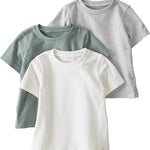 little planet by carter's unisex-baby 3-pack Tops Made With Organic Cotton, Grey/Cream/Green, 24 Months