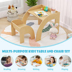 Costzon Kids Table and Chairs, Montessori Weaning Wooden Desk and Chair w/Wide Tabletop, Curved Edges, Space-Saving Design for Kids' Room, Nursery and Playroom, Toddler Table and Chair Set (Natural)