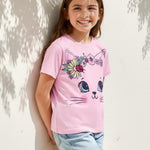 PATPAT Girls Shirts Size 7-8 Pink Cat Print Graphic Tees, Cat Shirts for Girls, Crew Neck Short Sleeve Pink Tops Summer Clothes Little Sister Outfit Cheer Tops