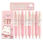 Anxiaoxuan Cute Pink Bunny Mini Gel Pens, Kawaii Rabbit Short Small Pocket Pens, Retractable Click Changeable Images, Tiny Pens Black Ink for Girls, Women, Wallet, Notebook, Set of 8PCS, Bunny