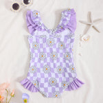 Baby Girl Bathing Suit One Piece Swimsuit Purple Checkered Bikini Set Baby 4T 5T Swimsuit Girls Toddler Ruffled Sleeveless Bathing Suits for Kids