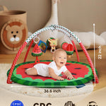 Heypappy Tummy Time Mat, 9-in-1 Watermelon Baby Play Gym Mat, Oversize Baby Play Activity Mats with Sunshade & 6 Detachable Sensory Toys, Washable Non-Slip Mat for Newborn Infant Baby Essentials Gift