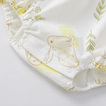 pureborn Baby Girl Bodysuit Peter Pan Collar Bubble Romper Easter Short Sleeve One-Piece Cotton Outfit Field Rabbit 18-24 Months