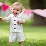 Baby Boys Clothes Set Toddler Infant Boys Button-down Shirt Tops + Cotton Gauze Shorts Summer Outfit 2PCS with Pockets (White, 12-18 Months)