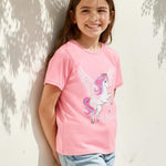 PATPAT Girls T Shirts Size 8-9 Years, Pink Unicorn Print Graphic Tees Crew Neck Short Sleeve Shirts Preppy Clothes Birthday Outfits Cute Tops