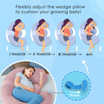 QUEEN ROSE Cooling Pregnancy Pillows, E Shaped Maternity Pillow for Sleeping, with Extra Wedge Pillow for Belly Support, 60 Inch Full Body Pillow, Pink