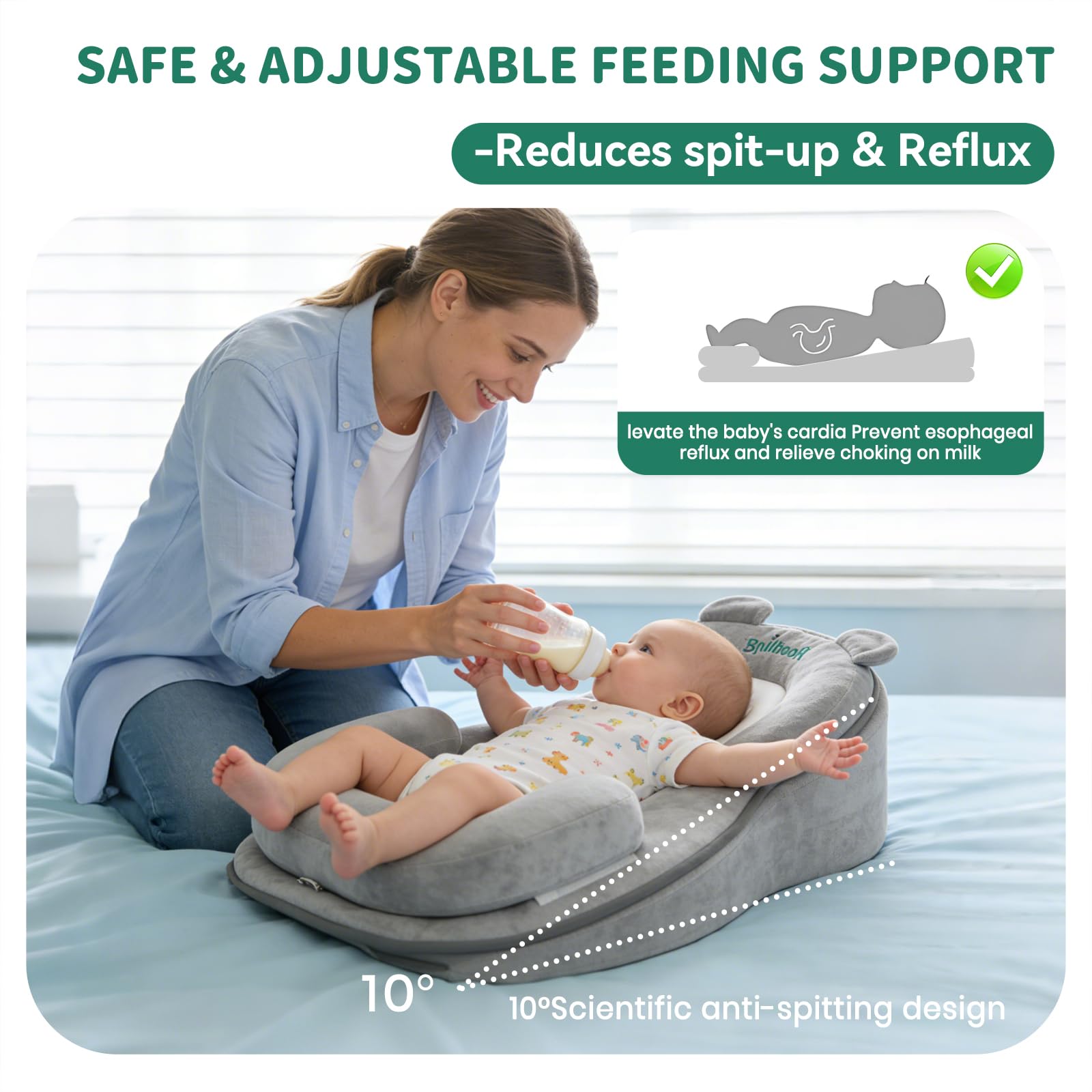 XFaa Rootling Baby Feeding Pillow, Anti Overflow Feeding - Nursing ...