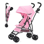 One-Handed Folding Lightweight Stroller, Large Storage Basket, Canopy, Cup Holder, Compact Umbrella Stroller Durable Frame, Travel Stroller for Airplane Ultra Overhead Friendly (Pink)