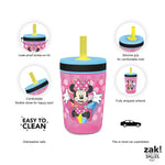 Zak Designs Disney Kelso Tumbler 15 oz Set (Minnie Mouse) Leak-Proof Screw-On Lid with Straw, Made of Durable Plastic and Silicone, Perfect Bundle for Toddlers, Kids
