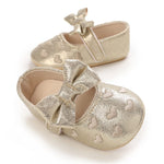 LAFEGEN Baby Girls Mary Jane Flats with Bownot Non Slip Soft Sole PU Leather Newborn Infant Toddler First Walker Cirb Dress Shoes(0-6 Months Infant 16 Gold)