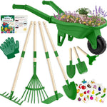 Qtioucp Kids Gardening Tools Outdoor Toys Set Backyard Play with Wheelbarrow Educational STEM Learning Pretend Toys Outdoor Indoor for Toddlers Kids Boys Girls