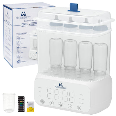 Mammy Bunny bottle sterilizer with clear containers and packaging on a white background