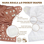 Mama Koala 3.0 Cloth Diapers for Babies with Suede Cloth Lining, Reusable Washable One Size Adjustable Pocket Diapers for Newborn and Toddler, 6 Pack with 6 5-Layer Natural Inserts (S-My Warm Heart)