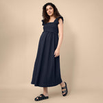 Motherhood Maternity Sleeveless Ruffle Shoulder Smocked Maxi Pregnancy Dress, Black, Large