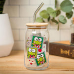 Silver Buffalo Sanrio Hello Kitty and Friends Keroppi Polaroids Glass Jar Tumbler with Bamboo Lid and Glass Straw, 16 Ounces
