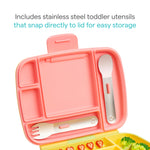 Munchkin Lunch Bento Box for Kids and Toddlers, Includes Stainless Steel Utensils, BPA-Free, 18 Months and Up, Pink/Green/Yellow
