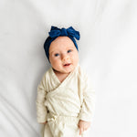 Baby Bling Bows - Newborn to Little Baby Girl Bows, 2PK PRINT SOLID KNOTS Nylon Super Soft Stretchy Toddler Headbands, Perfect Hair Accessories Head Bands for Infant Kids (Red Bandana & Navy)