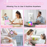 Lebt Mini Printer Sticker Printer Print Pod with 6 Rolls Sticker Paper, Seven Color Lighting Modes for DIY Scrapbook, Travel, Notes, Label, Memo, Compatible with iOS&Android