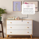 dadada Austin 3-Drawer Dresser for Nursery and Bedroom - Modern Design, Large Storage, Baby-Safe Finish, Anti-Tip Safety, Solid Wood Feet, Durable Construction (White+Red Oak)