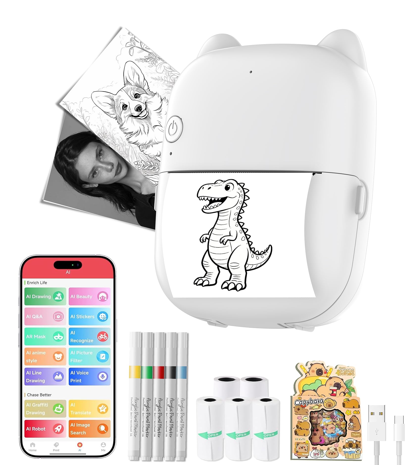 BLESSOURCE AI Mini Sticker Printer for Kids: Voice-to-Sticker, - Art ...