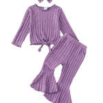 Toddler Girl Clothes 2t 3t Toddler Girl Fall Outfits Kids Clothes Long Sleeve 2-Piece Purple Knitted Shirt Tops Bell Bottom Pants Winter Clothing Sets