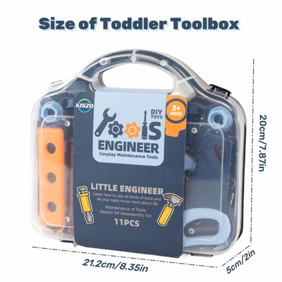 Kiszo Toddler Tool Set - 11 pc Kids Tool Set with Box, Pretend Play Toys for Kids Ages 3-6, Perfect for Christmas & Birthday Gifts