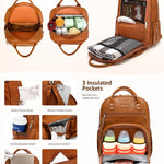 ROSEGIN Premium Vegan Leather Diaper Bag Backpack with Waterproof Changing Pad, Reinforced Zippers & Odor-Free, 20 Pockets Pro Organizer, Fits 15.6" Laptop, Stroller Straps, Baby Bag for Mom, Brown