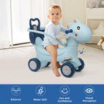 Ancaixin 4 in 1 Rocking Horse Ages 1-3, Baby Rocking Toy Birthday Gift for Toddlers 1-3 Years Old, Balance Bike Ride On Toys with Push Handle, Backrest and Balance Board for Baby Girl and Boy, Blue