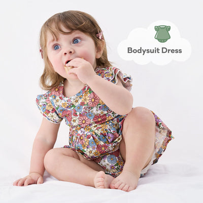 pureborn Baby Girls Viscose from Bamboo Bodysuit Dress Ruffle Sleeve Romper Twirl Skirt Playwear Dresses Corlorful Daisy 9-12M