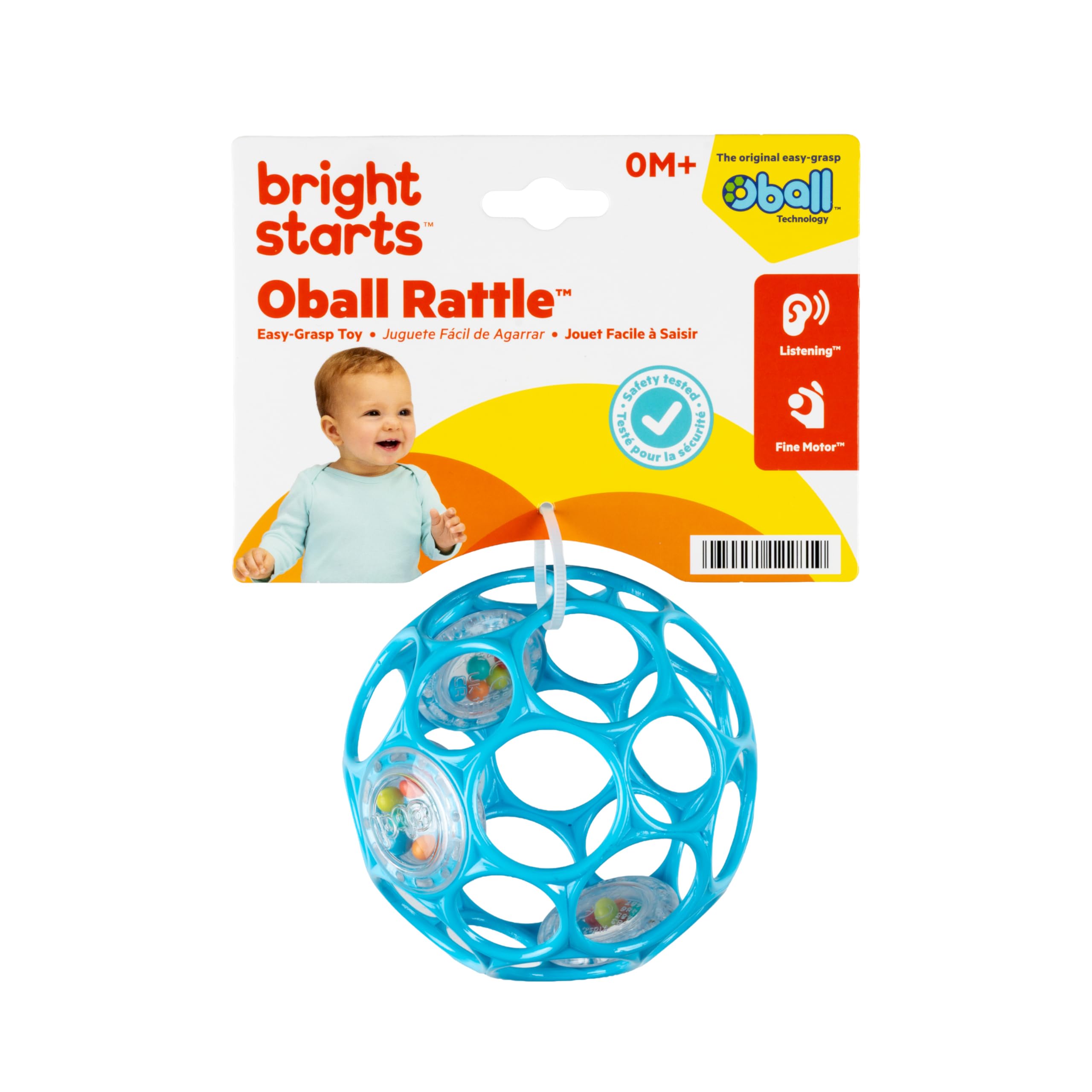 Bright Starts Oball Easy-Grasp Rattle BPA-Free Infant Toy in Blue, Age Newborn and up, 4 Inches