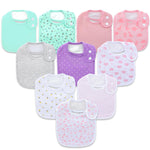 Collection of colorful baby bibs on a white background