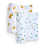 aden + anais Boutique Organic Cotton Muslin Swaddle 2 Pack, Breathable Baby Receiving Blanket, Soft and Lightweight Wrap, Diaper Bag Must Have, Fresh Fruit
