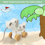 WoodenEdu Baby Toys Car,Wooden Pull Along Toddler Toy, Developmental Toy for 1 Year Old Girl Boy Birthday Gift (Dog)