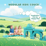 FURNAWAY 12pcs Modular Kids Play Couch - DIY Creativing Kids Couch for Boys and Girls Toddler Sofa Children Convertible Foam Sofa for Playroom Living Room(Cyan)