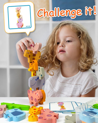 Maaacute Montessori Toys for 1 2 3 Year Old Boys Girls, Toddler Toys Age 2-4, 10 Pack Wooden Animal Blocks Sorting & Stacking Education Toddler Puzzles Toy,1 2 3 Year Old Girl Boy Birthday Gifts
