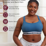 Momcozy Nursing Bras for Breastfeeding, FB011 Low-Impact Nursing Sports Bra Support Maternity Pregnancy Padded Wireless Bralette Blue