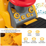 Costzon Ride on Excavator, Ride on Construction Vehicles w/Helmet, 3 Toy Stones, Realistic Sound, Adjustable Bucket & Under Seat Storage, Bulldozer Ride on Toy Gift for Kids Boys & Girls