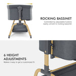 ANGELBLISS 3 in 1 Baby Bassinet, Rocking Bassinets Bedside Sleeper with Comfy Mattress and Wheels, 6 Height Adjustable Easy Folding Portable Bedside Crib for Newborn Infant (Dark Grey)